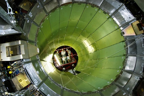 CMS ECAL during construction. Alt