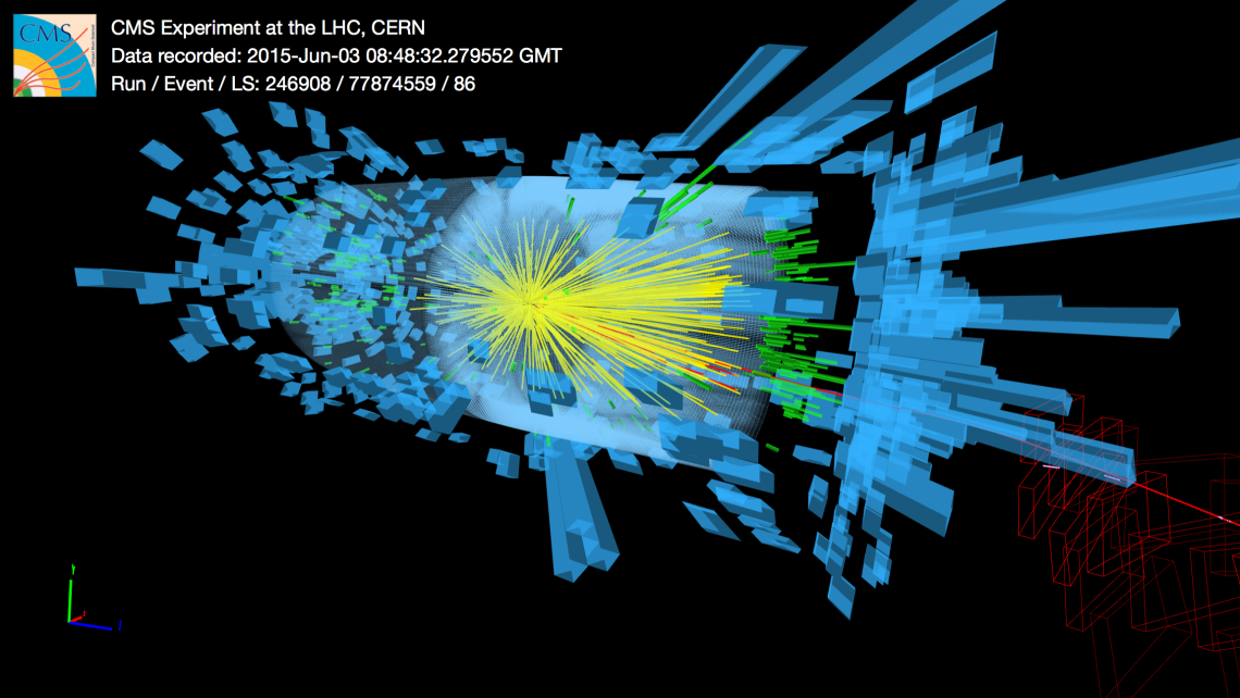One of the first collisions with "stable beam" at 13 TeV recorded by CMS