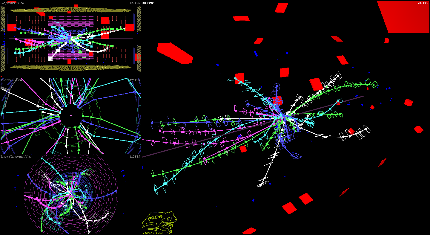 Display of one of the first collisions observed with the full Tracker (Run 123592, Event 1713018) Display of one of the first collisions observed with the full Tracker