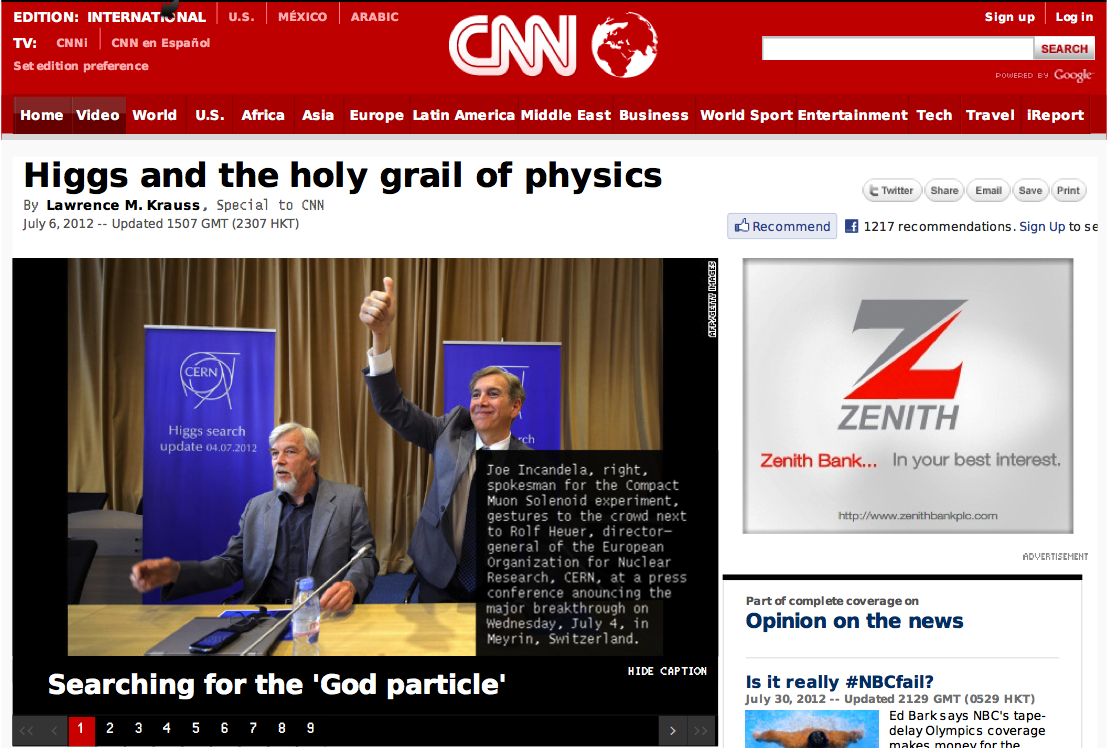 CNN coverage of the 4th July 2012 seminar at CERN CNN