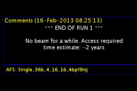 The final screen on LHC Page 1 before the two-year shutdown (Image: CERN) The final screen on LHC Page 1 before the two-year shutdown (Image: CERN)