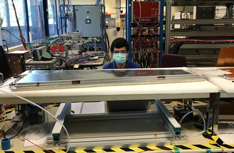 Felipe Ramirez Garcia working on GEM foils during QC6