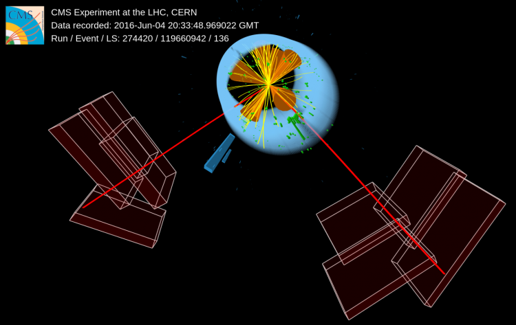 Event in which a candidate Higgs boson, produced in association with a pair of top quarks.