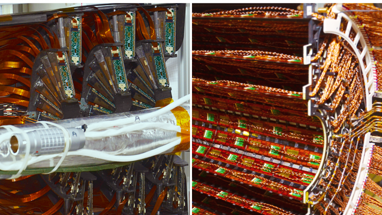CMS Forward Pixel Tracker (left) and Barrel Pixel Tracker (right). Credit: Erik Butz