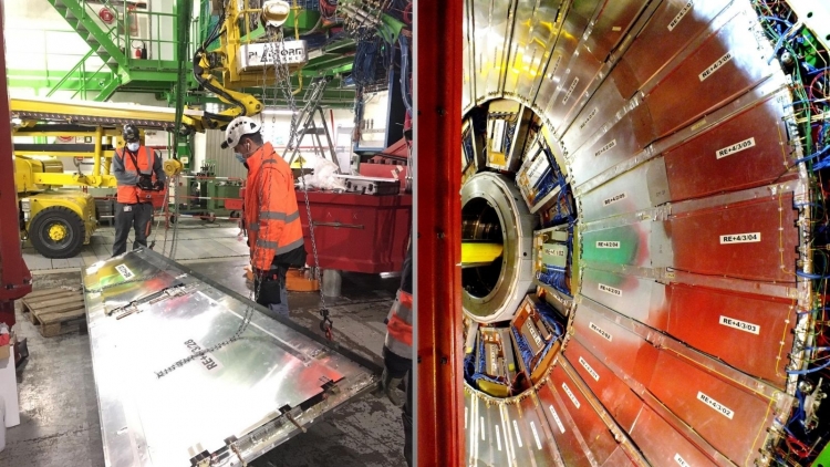 Picutre 1: Super Module being prepared by the CERN team for installation. Credit: Mehar Ali Shah. Picture 2: CMS Resistive Plate Chambers. Credit: CERN