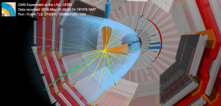 Event display of a candidate event with an electron-positron pair consistent with a Z boson and two jets tagged as charm quarks Event display of a candidate event with an electron-positron pair consistent with a Z boson and two jets tagged as charm quarks