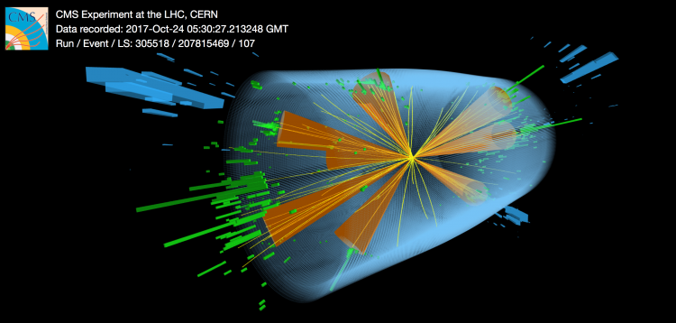 A collision where it is likely that a top quark-antiquark pair was produced together with two bottom quarks A collision where it is likely that a top quark-antiquark pair was produced together with two bottom quarks
