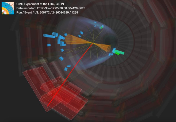 Display of an event consistent with the production of a single top quark.