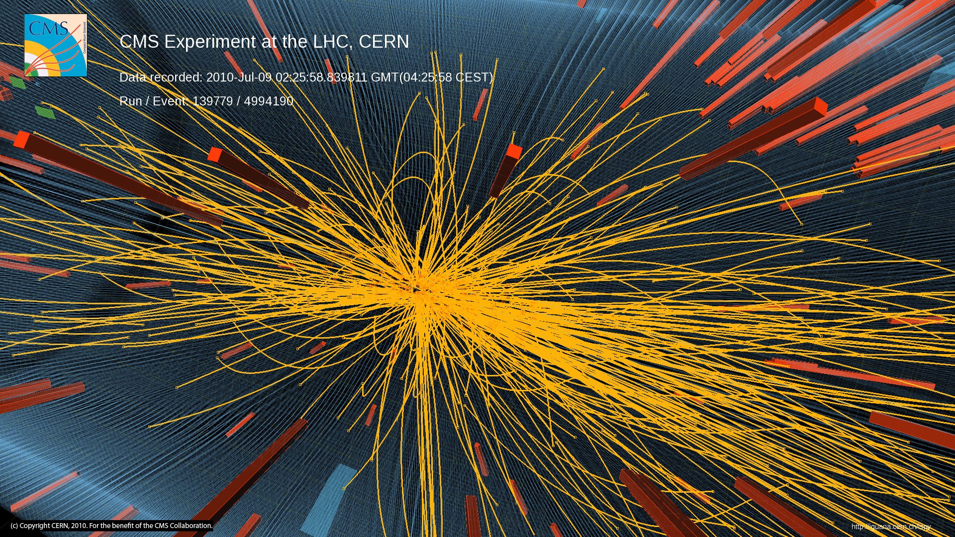 Example image showing a 7 TeV proton-proton collision in CMS producing more than