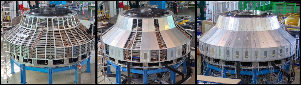 HGCAL before, during, and after the installion of the thermal screen panels. (Images: K. Rapacz and S. Hurst/CERN)