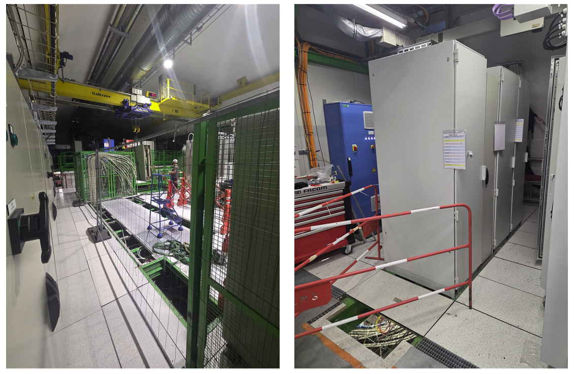 Preparing the CMS technical areas for Phase 2 involves work above and below the raised floors, around existing cabinets and within tightly controlled work zones. Every intervention must be coordinated with the wider LS3 schedule. Credit: CMS Collaboration.