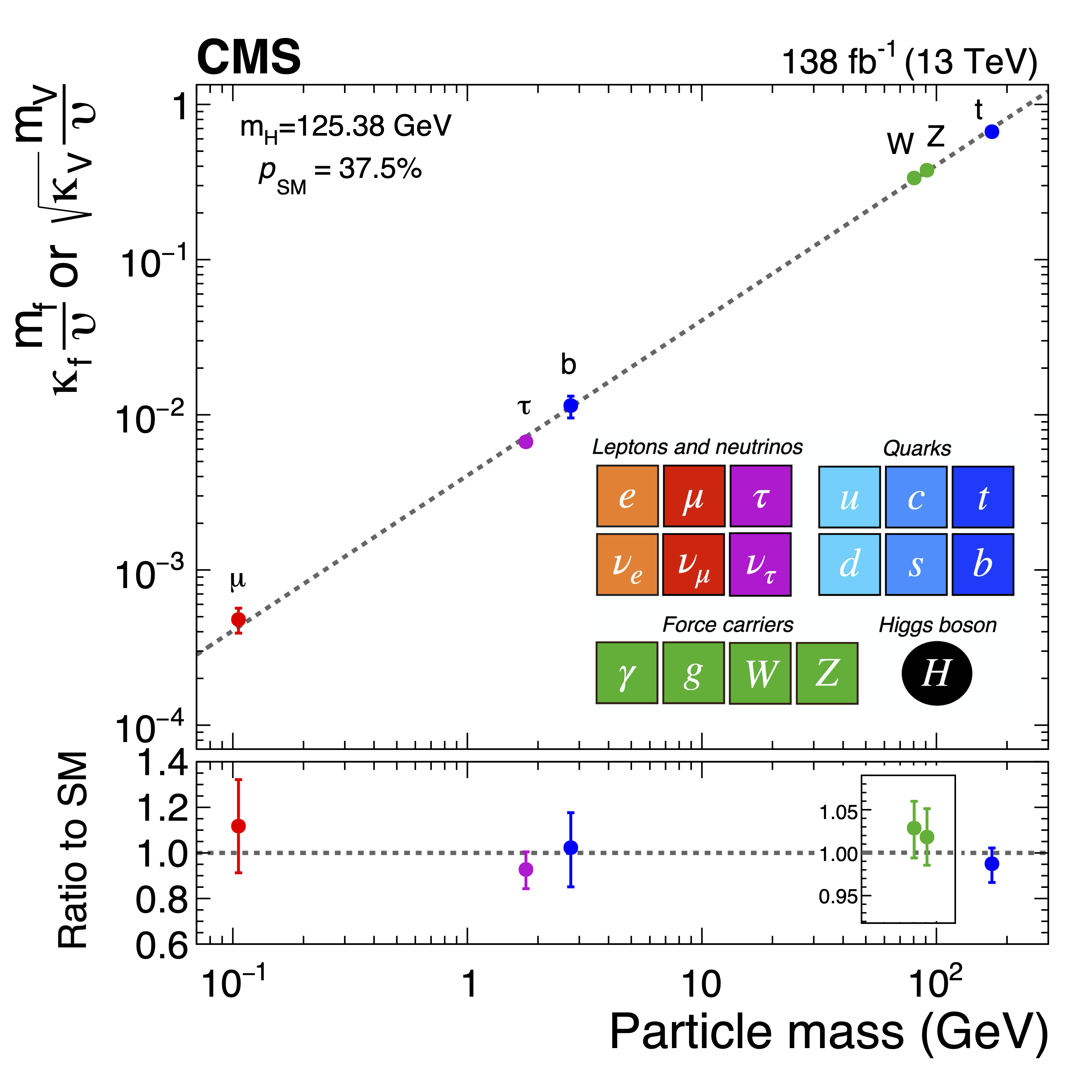 Higgs coupling with SM particles versus their mass