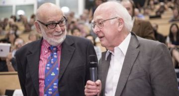 François Englert (left) and Peter Higgs at CERN on 4 July 2012, on the occasion of the announcement of the discovery of a Higgs boson by the ATLAS and CMS experiments (Image: Maximilien Brice/CERN)