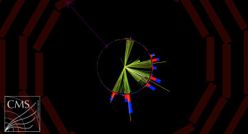 Transverse view of one event collected with the CMS detector in 2018, with large energy from jets and large missing energy. 