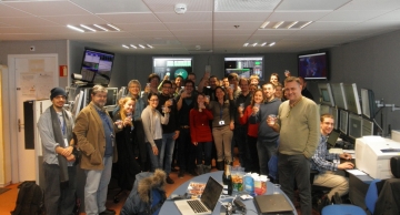 A jubilant CMS Control Room, shortly after the LHC provided the first pPb collisions with stable beams.