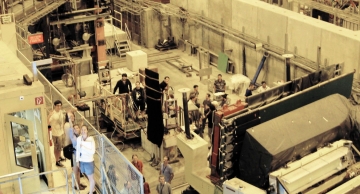 Overhead view of ECAL+HCAL test beam area. UMD crew can be seen on the left balc